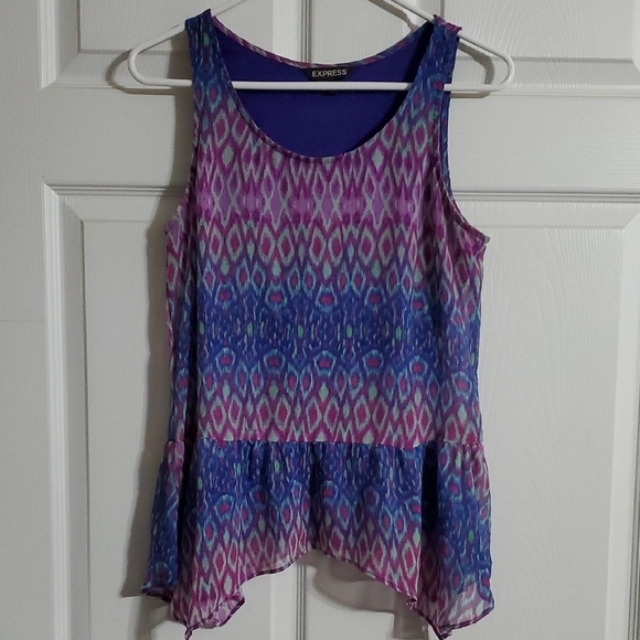 Express Purple Tank Top with Asymmetrical Hem and Colorful Pattern - Picture 1 of 8